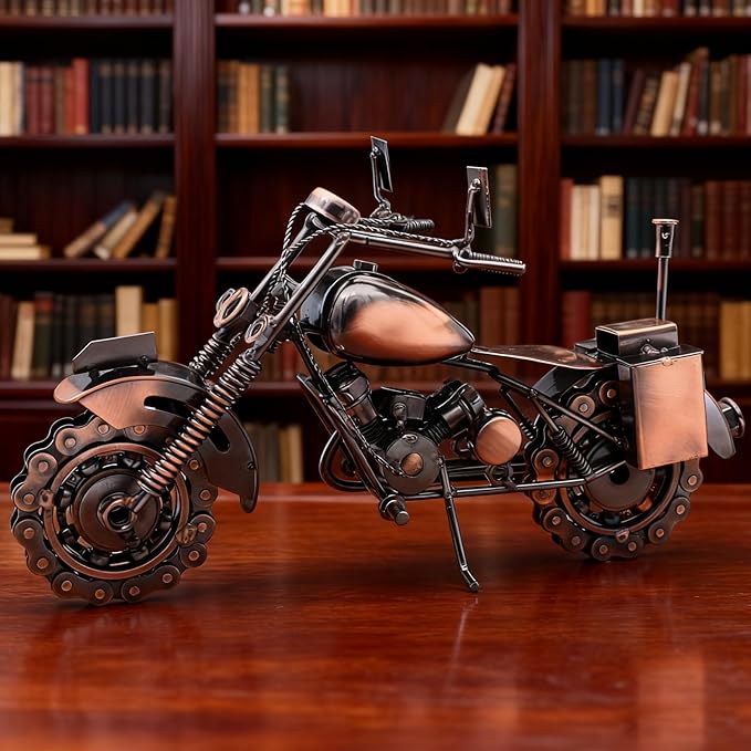 Motorcycle Gifts for Men & Women Riders, 11.8" Handmade Metal Motorcycle Model, Vintage Figurine & Desk Decor for Man Cave, Garage, Office & Home
