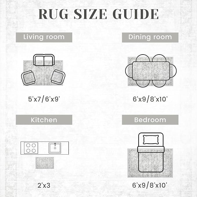 2x8 Hallway Runner Rug: Washable Vintage Floral Entryway Rugs Low Pile Non-Slip Boho Carpet for Kitchen, Bedroom, Bathroom, Dining Room (Grey, 2'x8')