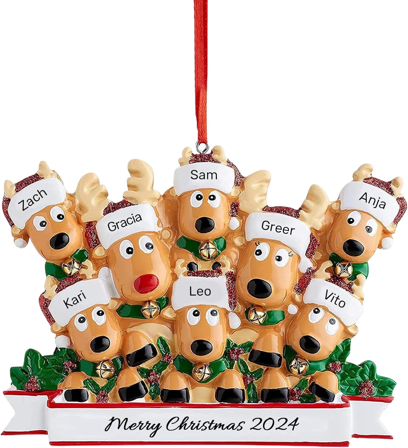Personalized Christmas Ornaments 2025, Custom Reindeer Family Ornaments for Trees with Names, Handcrafted Christmas Deer Decorations for 2-8 Members, Meaningful Xmas Family of 8