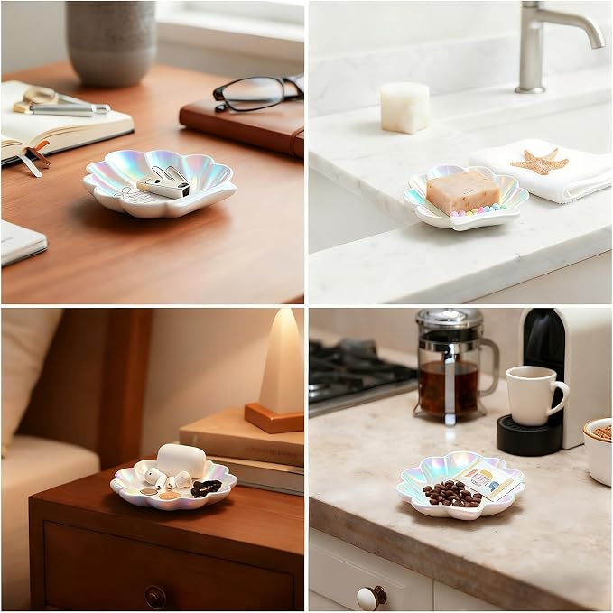 8 Pcs Shell Trinket Dish Seashell Jewelry Dishes for Women Shell Ceramic Jewelry Dish Tray Ceramic Ring Holder Decorative Trinket Tray Organizing Rings Earrings Necklaces Keys for Home Decor