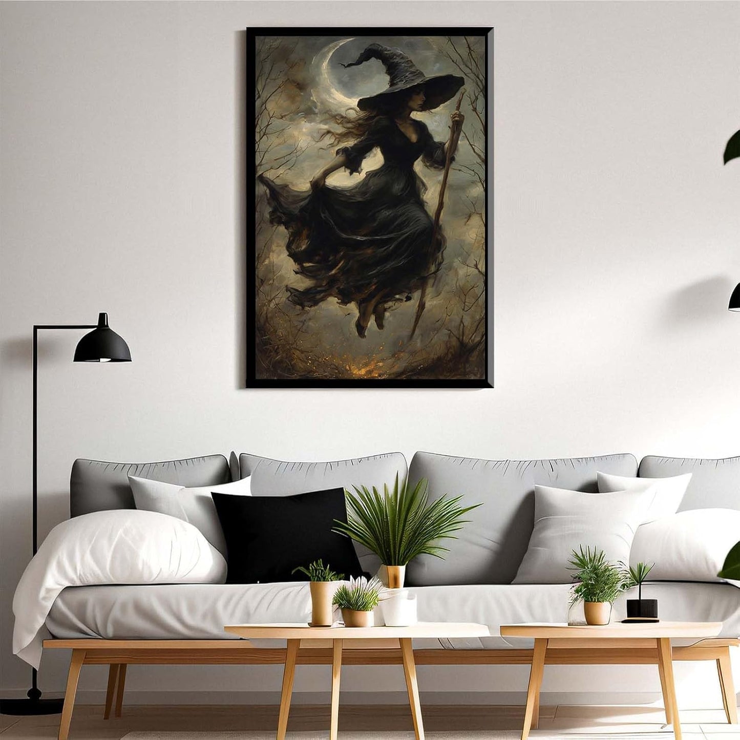 JFHCQJPK Witch in the Forest Halloween Print Wall Art Poster Witch Decor Vintage Print Dark College Wall Art Victorian Gothic Room Decor Canvas Wall Print24x36in Metal blackFramed