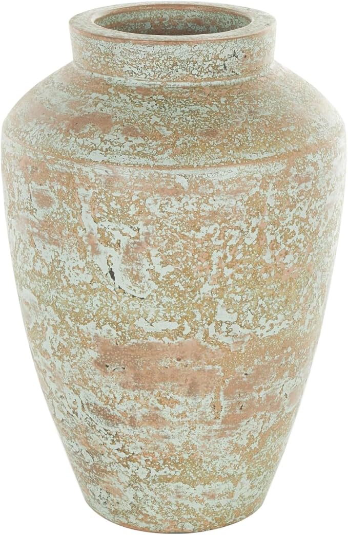 Deco 79 Ceramic Decorative Vase Antique Style Textured Patina Centerpiece Vase, Flower Vase for Home Decoration 10" x 10" x 15", Brown