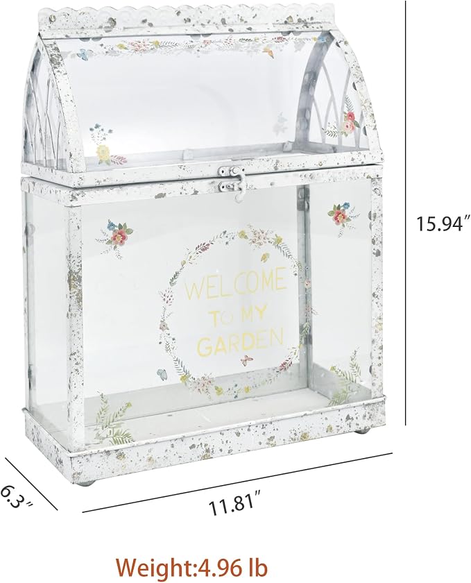 Large House Shape Glass Terrarium with Acrylic Lid, White Geometric Greenhouse - Style Planter for Ferns, Succulents, Air Plants, Handmade Indoor Tabletop Decor (Terrarium Only)