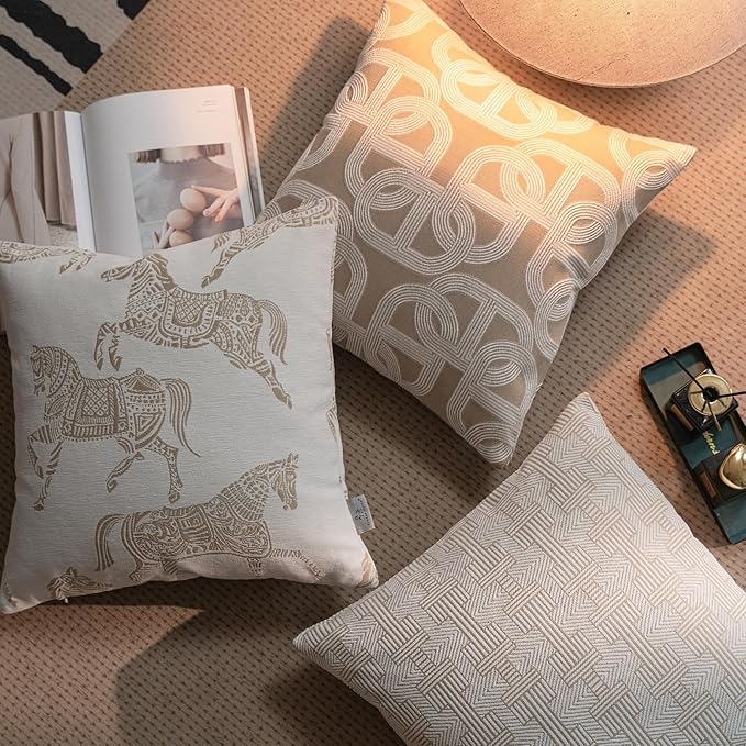 Croker Horse 20x20'' Inches Throw Pillow Cushion Cover - Emma Beige Tawny Birch Stripe Pattern Series Luxury Couch Sofa Pillow for Living Room Bedroom