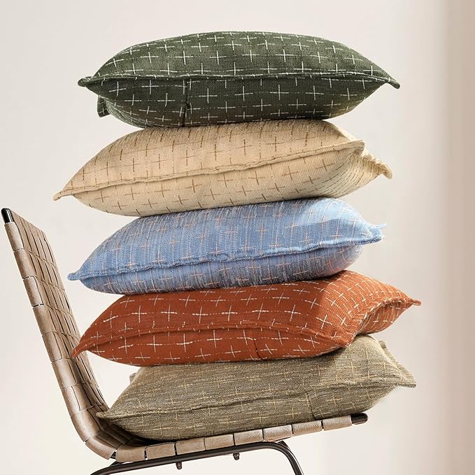 ZWJD Fall Pillow Covers 20x20 Set of 2 Soft Fall Decor Polyester Textured Pillow Covers with Stylish Flange Edge Cozy Farmhouse Throw Pillows for Couch Bed Sofa Living Room