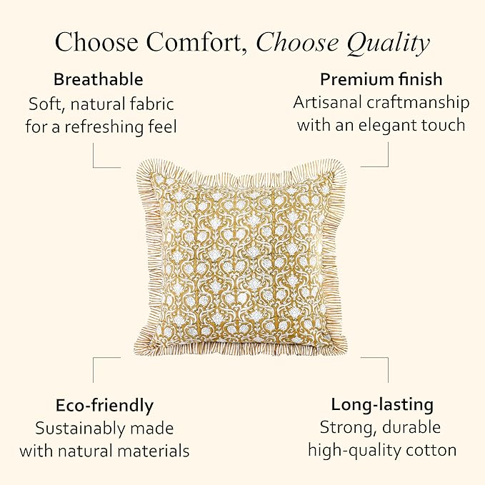 CPC Block Print Ruffle Throw Cover Mustard Regal 20"x20" Inch Pack of 2-100% Cotton Ruffle Couch Decorative Boho Pillows Case for Living Room, Bedroom, Sofa, Farmhouse Gift for Spring, Mother's Day