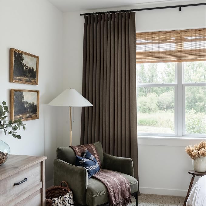 Dark Brown Curtains 108 Inches Long 2 Panels Set Pinch Pleated Linen Drapes for Living Room Bedroom Neutral Boho Farmhouse Luxury Back Tab Pinch Pleat Light Filtering Sheer Curtains 40x108 Length