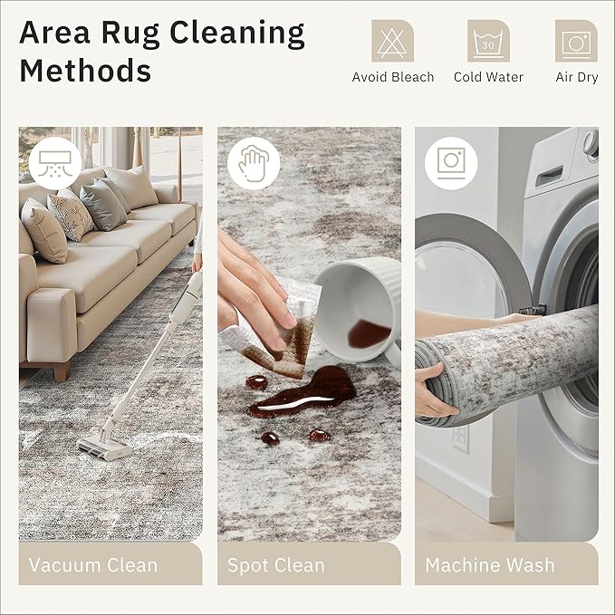 Soalmost Washable Runner Rug, 2'6" x 8' Non-Slip Kitchen Vintage Foldable 2.5x8ft Hallway Runners for Entryway, Laundry, Bedroom, Pink/Grey