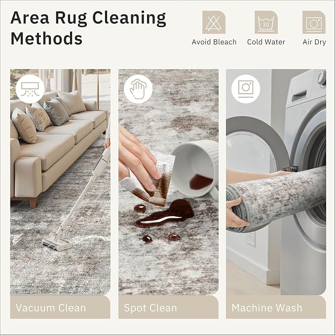 Soalmost Area Rugs 4x6 for Living Room, Vintage Washable Rugs for Dining Room, Kitchen, Non-Slip Area Rug Pink Grey
