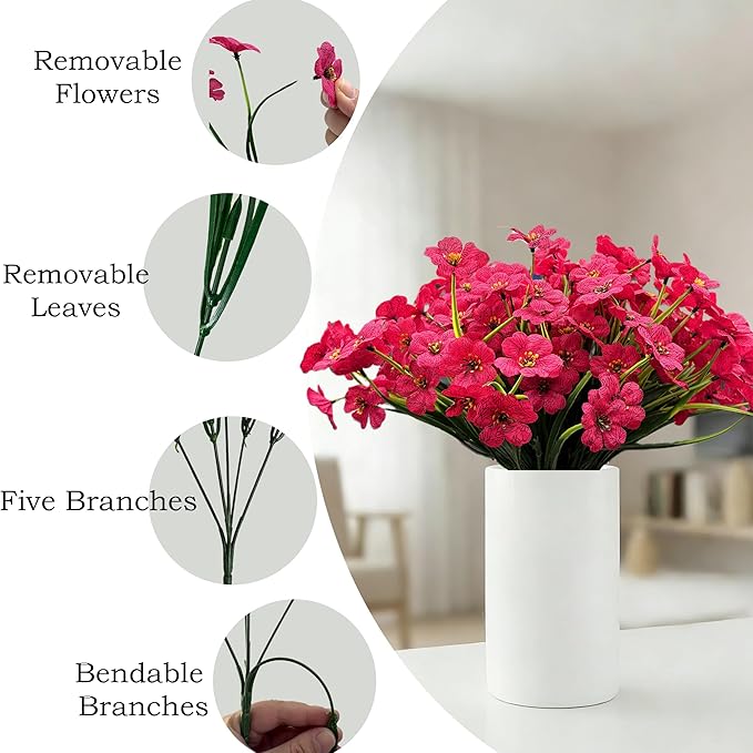 20 Bundles Fuchsia Artificial Flowers for Outdoors, UV Resistant Fake Flowers with Plastic Plants for Outside , Faux magenta Silk Flower for outdoor Planters ,Hot Pink Realistic Plant Decor-Rosy