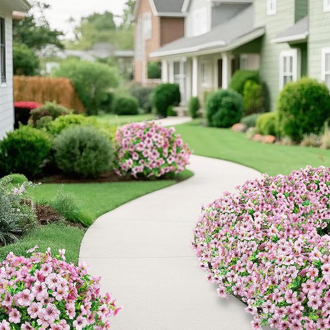 Ouddy Decor 12 Bundles Artificial Flowers for Outdoors Fake Silk Flowers UV Resistant Faux Plastic Plants for Spring Summer Garden Porch Window Box Table Vase Home Indoor Outdoor Decoration, Pink