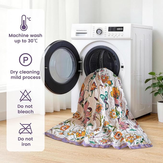 MSGKV Boho Throw Blanket 90"x108" Floral Blanket for Bed 100% Cotton Summer Breathable Lightweight Farmhouse King Blankets All Seasons Home Decor Muslin