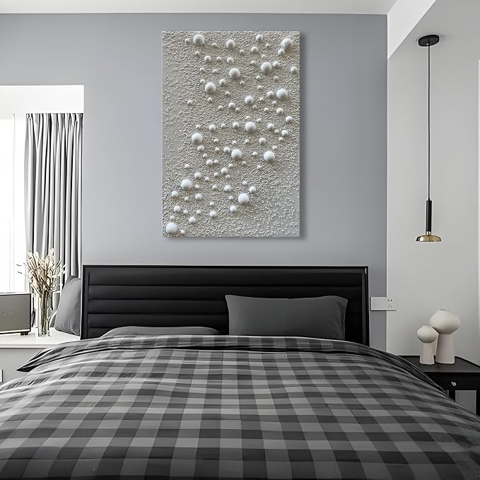 Hand-Painted White Texture Abstract Oil Painting Canvas Wall Art Minimalism Art Painting Bedroom Dining Room Living Room Office Wall Decoration 36x24 inches