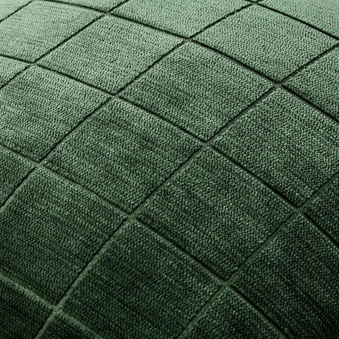 MIULEE Decorative Chenille Check Throw Pillow Covers Vintage Plaid Couch Pillows 18x18 Inch Set of 2 Neutral Boho Cushion Covers Modern Spring Home Decor for Sofa Bed Living Room Moss Green