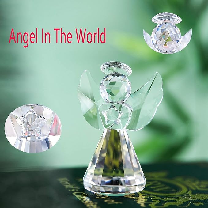 HDCRYSTALGIFTS 3inch Crystal Guardian Angel Figurine Paperweight Decor Glass Christmas Angel Statue Ornaments Art Collectible Gift for Women (Clear)