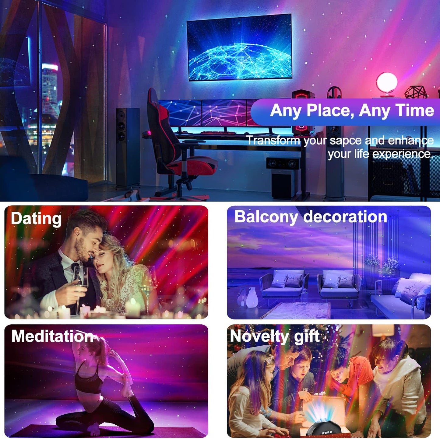 Star Projector, Northern Galaxy Aurora Lights Projector with 33 Light Effects Bluetooth Speaker & White Noise, Remote Control Night Light for Bedroom, Room Decor, Party, Gift for Kids Adults