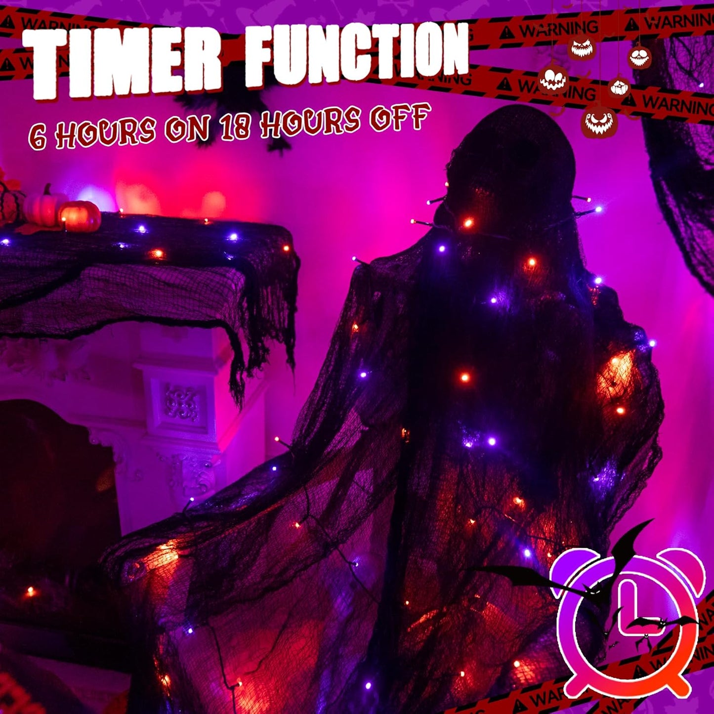 Ollny Halloween Lights Outdoor, 300 LED 100FT Orange and Purple Halloween Decorations with 8 Modes Timer, Plug in String Lights for Indoor Outside House Yard Party