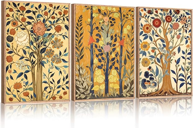 BICERE Large Vintage Floral Tree Framed Canvas Wall Art,Abstract Flower Wall Decor,Nature Botanical Painting,Classic Boho Artwork for Living Room,Bedroom,Dining Room,Farmhouse -16"x24"x3