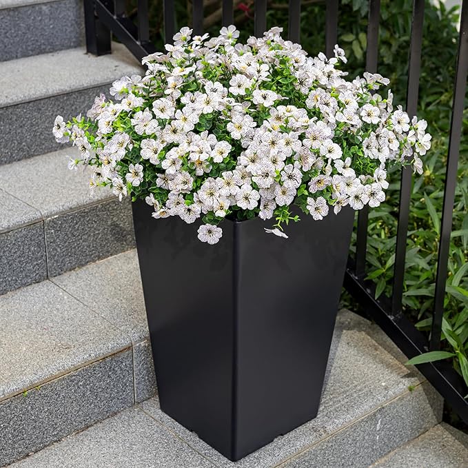 Lnoicy 20 Bundles Artificial Flowers for Outdoor Fake Plants for Spring Decoration,Faux Eucalyptus Flowers for Planter UV Resistant Lifelike for Home Porch Garden(White)