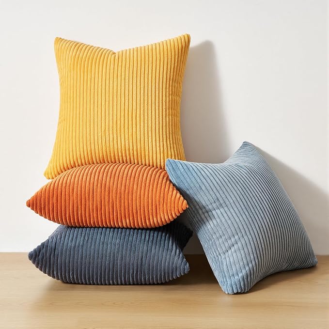 Topfinel 22x22 New Blue and Orange Boho Farmhouse Couch Throw Pillows Decorative Velvet Pillow Covers for Bed Pack of 4 Accent Modern Pillowcase Sofa Livingroom Home Decor