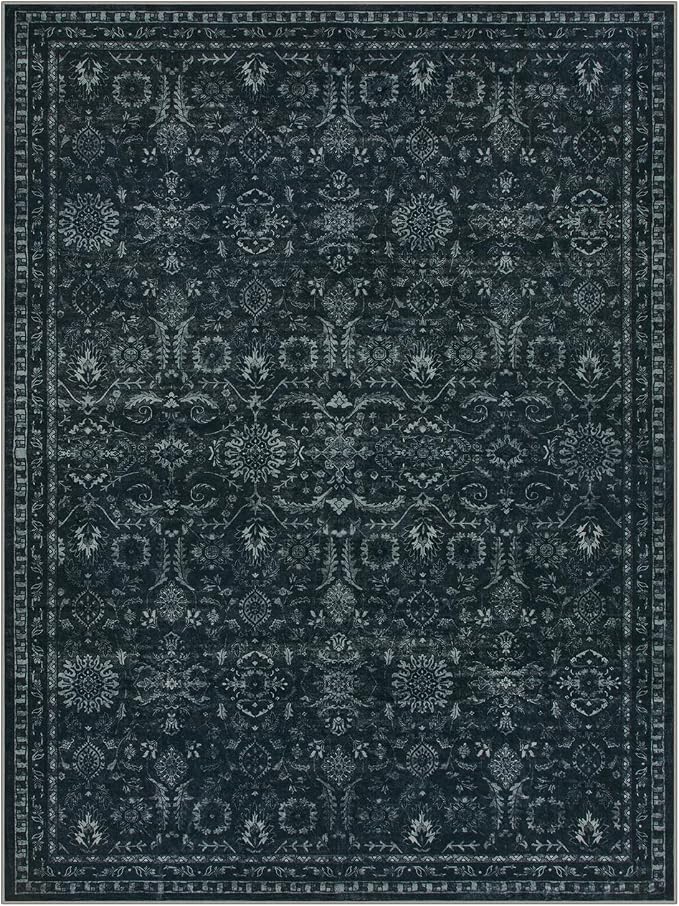 Lahome 9x12 Black Moody Rug for Living Room, Dark Academia Basement Rug | Vintage Washable Non Slip Non Shedding Soft Carpet for Dining Room Bedroom