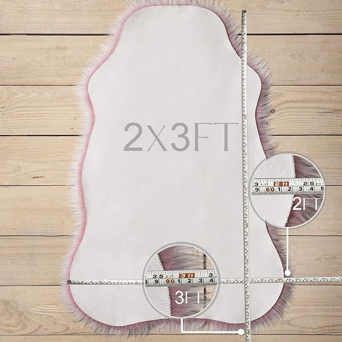 Ashler Faux Fur Rug, Fluffy Shaggy Ultra Soft 2 x 3 Feet Sheepskin Fur Rug, Frosted Bottom Gray Fuzzy Machine Washable Shag, Nursery Decor Throw Rugs for Bedroom, Living Room