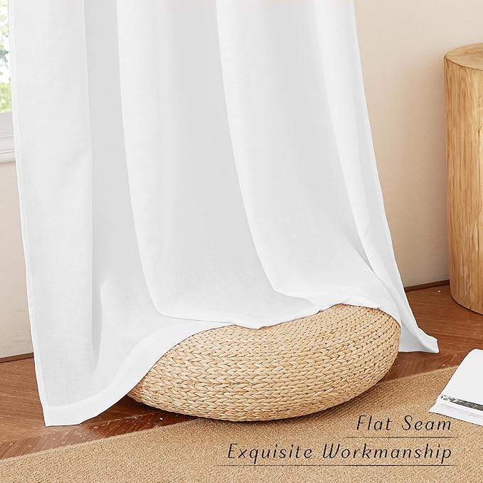 NICETOWN Linen White Curtains 96 inches Long, Grommet Thick Linen Blend Privacy Added with Light Filtering Window Treatments for Kids Room/Living Room, W42 x L96, 2 Panels