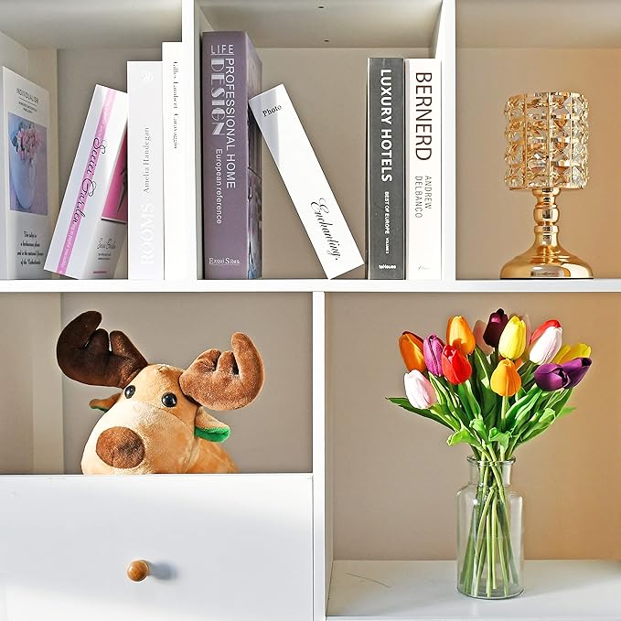 Mandy's Multicolor Artificial Tulips Flowers Centerpiece, 13.5" Lifelike PU Fake Floral Stems 20pcs for Kitchen Island & Dining Table, Spring Decor for Easter