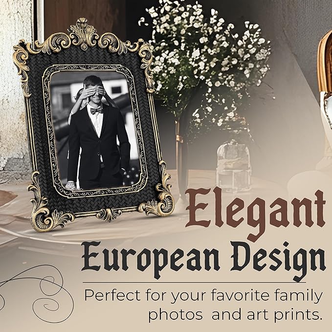 5x7 Picture Frame - Gothic Vintage European Design, Antique Baroque Style Photo Frame for Wall Hanging, Tabletop Display, and Home Decor (Bronze)
