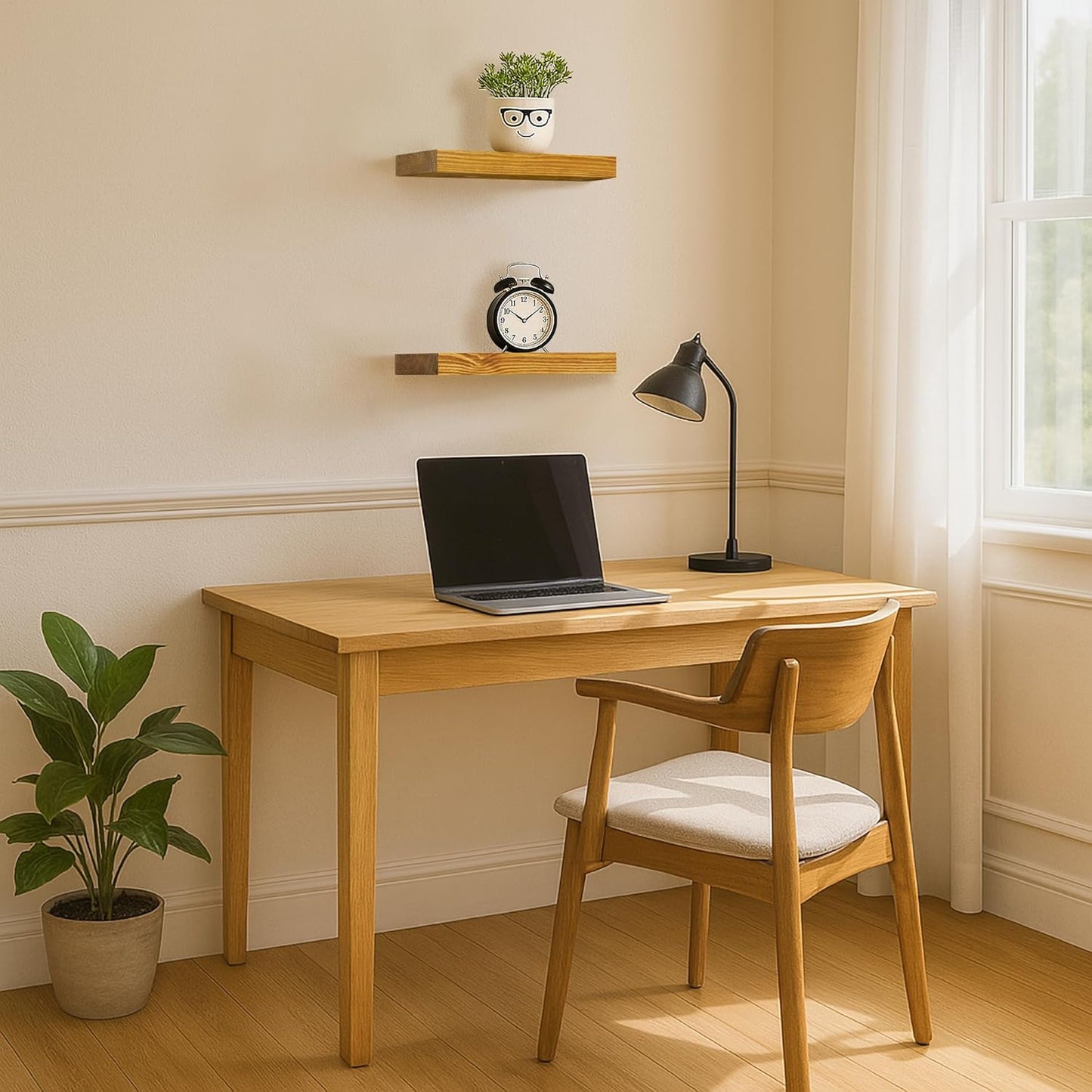 BGMG Wood Floating Shelves for Wall 16 inch Set of 2, Rustic Wooden Wall Mount Shelves for Living Room Bedroom Kitchen Farmhouse-16x6.7x1.25 inch- Gold Oak