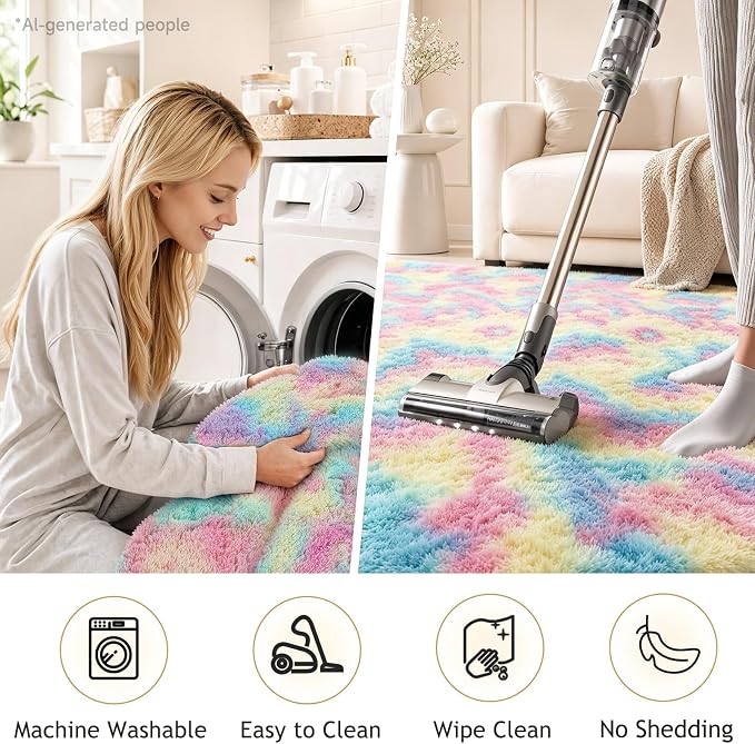 Ophanie Rainbow Colorful Rugs for Living Room 5x8, Unicorn Fluffy Shag Fuzzy Plush Soft Carpets, Floor Shaggy Area Rugs for Bedroom, Carpet for Kids Girls Dorm Nursery Home Decor Aesthetic