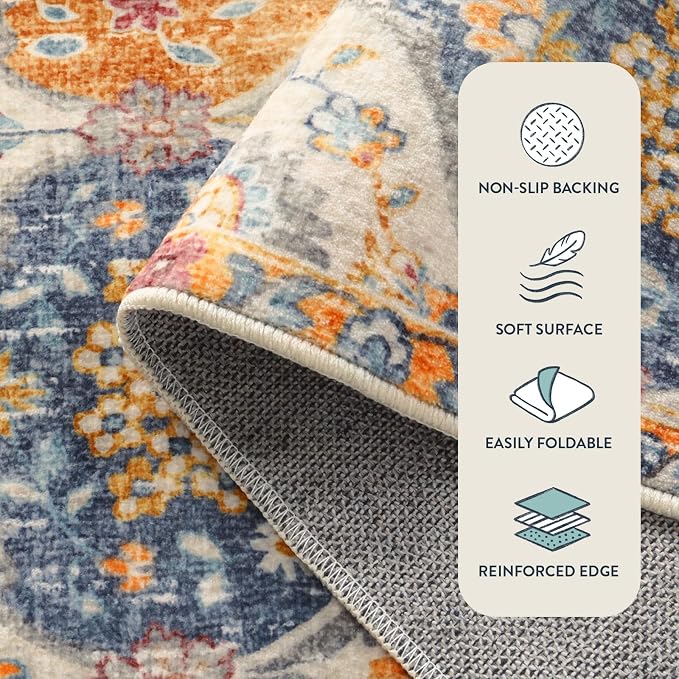 Lahome Kitchen Rugs Non Slip Washable Rugs for Entryway, 2x4 Rug Non-Slip Moroccan Trellis Ultra-Thin Indoor Door Mat Small Carpet for Bathroom Bedroom Entry Elise, Cream/Multi