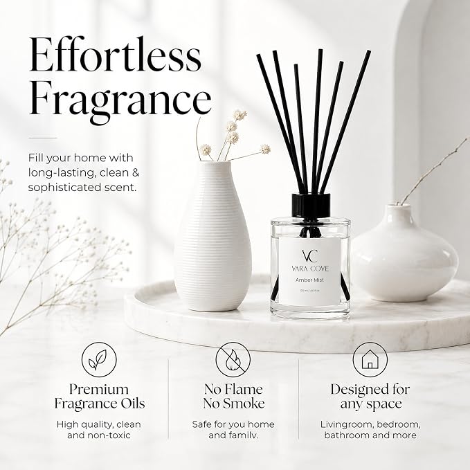 Reed Diffuser Set 3 Pack Premium Reed Diffusers Amber, Cedar & Moss Scents Long Lasting Home Fragrance Gift Set for Bathroom, Office & Home