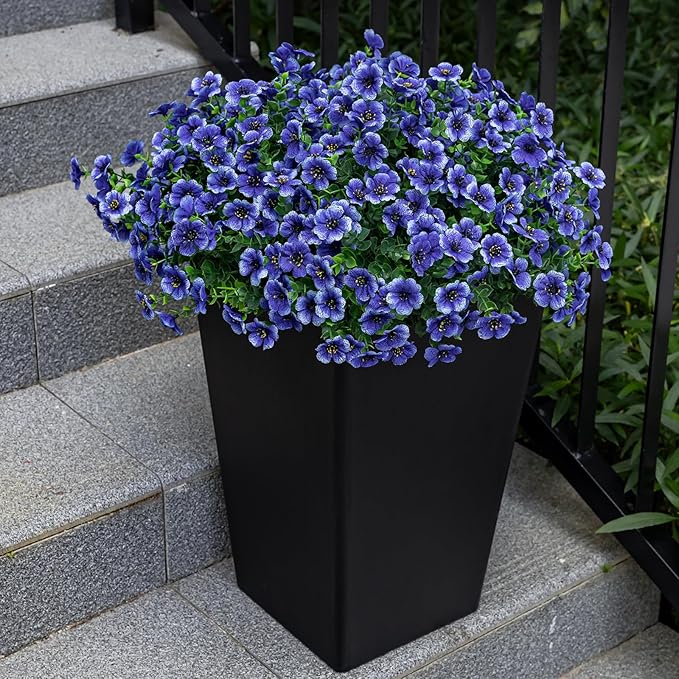 Lnoicy 20 Bundles Artificial Flowers for Outdoor Fake Plants for Spring Decoration,Faux Eucalyptus Flowers for Planter UV Resistant Lifelike for Home Porch Garden(Blue)