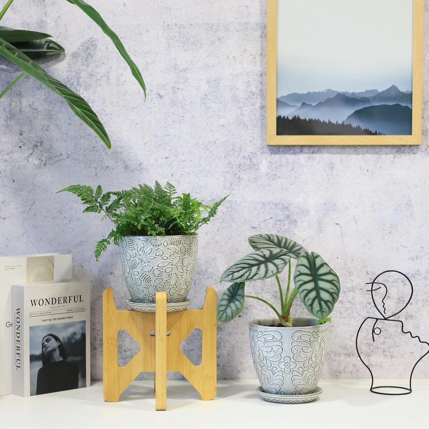 6 Inch Ceramic Planter Pots with Drainage Hole and Saucers for Indoor Plants, Garden Pots for Succulent, Orchid, and Flower - Set of 2