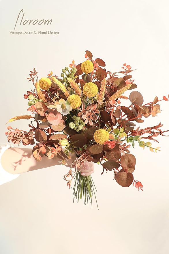Floroom Artificial Greenery Stems Box Set, 62pcs with 7 Kinds of Faux Greenery Flowers Picks for DIY Bridal Bouquets Wedding Floral Arrangement Table Centerpieces, Terracotta & Amber