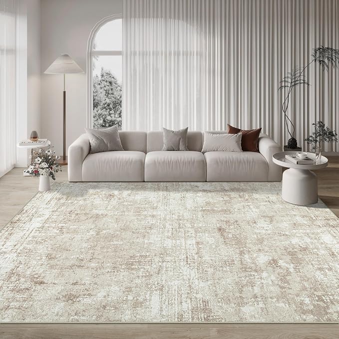 9x12 Area Rugs for Living Room Rug Washable: Modern Large Rug for Dining Room Bedroom Carpet Non Slip 9 by 12 Indoor Abstract Nursery Home Office Beige