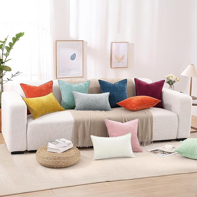 decorUhome Summer Couch Euro Sham Throw Pillow Covers 22x22 Set of 2, Decorative Soft Velvet Modern Cozy Chenille Pillow Cases with Elegant Design for Sofa Bed Living Room Home Decor, Blush Pink