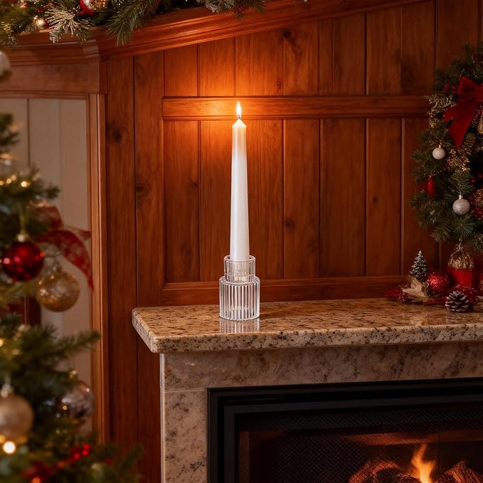 48 Pack Glass Taper Candle Holders, Clear Ribbed Candlestick Holders Bulk, Small Thick Glass Candle Stick Holders for Wedding Table Centerpieces, Party Favors, Christmas Dining Decor (48)