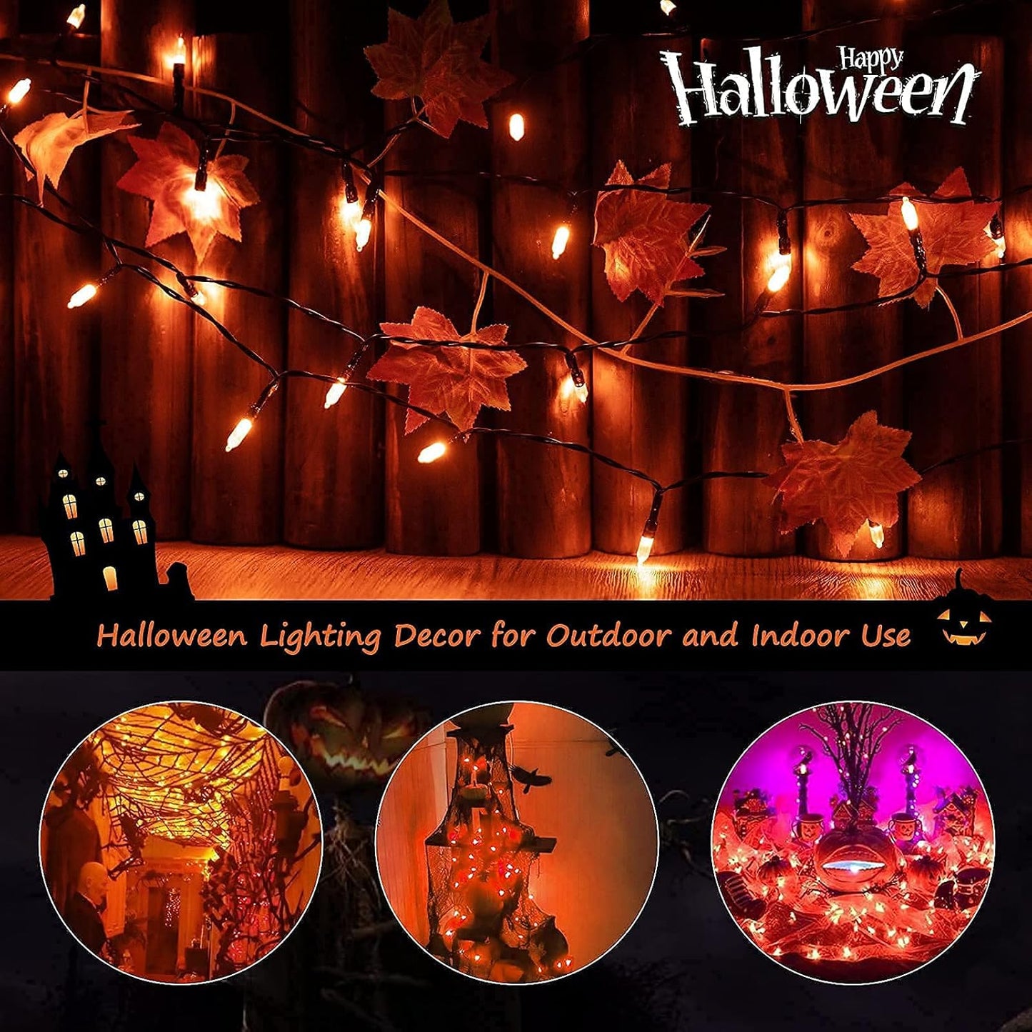 Halloween Orange String Lights Decorations,2 Pack 17.8 Feet 50 LED Battery Operated Mini String Lights with 8 Modes Waterproof for Outdoor Indoor Patio Xmas Tree Holiday Party Christmas Show
