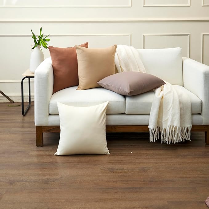Encasa XO Throw Pillow Covers 18x18 in Set of 2 Light Beige | No Inserts | Cotton Pillow Covers for Living Room, Bed, Sofa, Couch | Decorative Cushion Covers with Improved Zipper