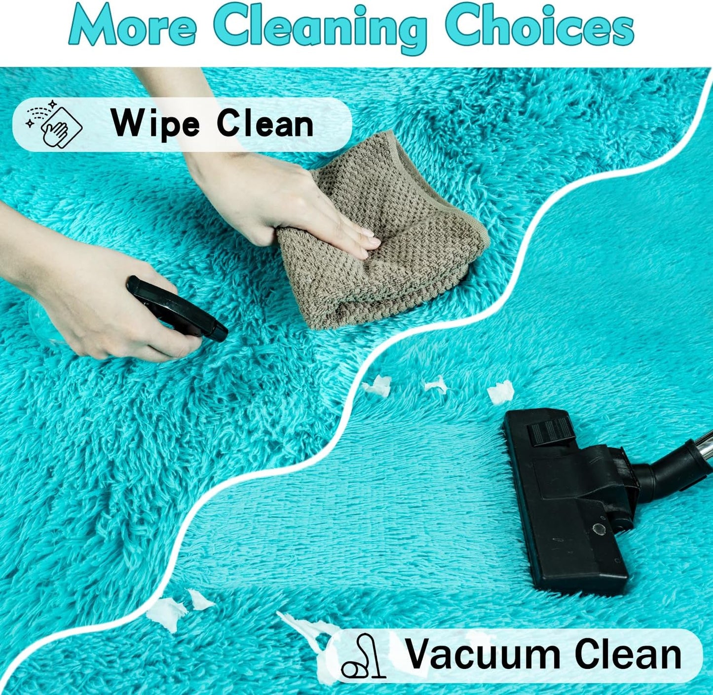 Rezutan Super Soft Fluffy Rug for Living Room Bedroom Modern Shaggy Fuzzy Kids for Living Room,Plush Indoor Nursery Classroom Home Decor Bedside Rug with Non-Slip Bottom,Teal Blue, 2 X 6 Feet