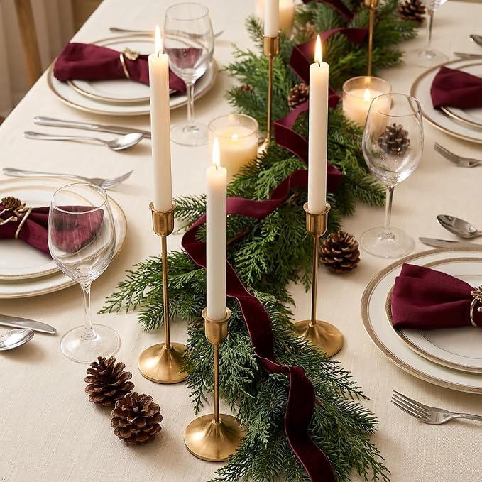 Gold Candlestick Holders Taper Candle Holders, Brass Metal Candle Stick Holders Set of 3, Vintage Modern Decorative Table Centerpiece for Candlelight Dinner, Mantel Wedding Housewarming Décor