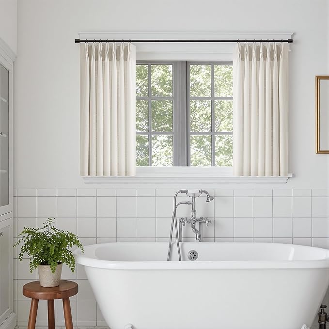 Natural Short Linen Curtains 36 Inch Length 2 Panel Set for Small Windows Bedroom Rustic Farmhouse Linen Light Filtering Pinch Pleated Drapes Back Tab Semi Sheer Kitchen Curtains 36 Inches Long