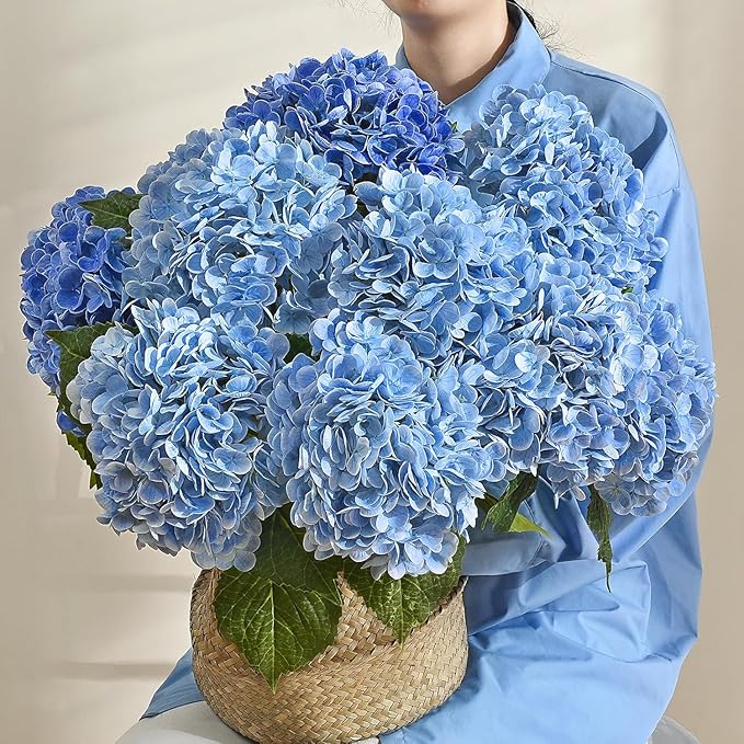 MARTINE MALL 4Pcs 21in Hydrangea Artificial Flowers, Latex Real Touch Hydrangeas Lifelike Large Hydrangea Flowers for Home Decor Party Arrangements Wedding Bouquets Centerpieces (Dark Blue)