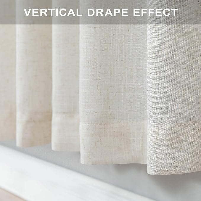 Cream Linen Cafe Curtains 30 Inch Length for Kitchen Windows Over Sink Semi Sheer Light Filtering Tier Curtain Back Tab Rod Pocket Modern Farmhouse Drape for Bathroom Small Half Window 2 Panel 34 x 30