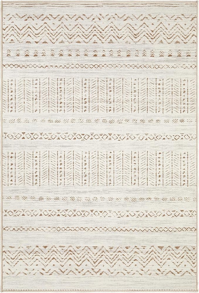 cotiled Washable 2x3 Entryway Rug: Washable Boho Rugs with Non Slip Backing Small Soft Indoor Stain Resistant Carpet for Kitchen Front Lightweight Home Decor Brown/Cream