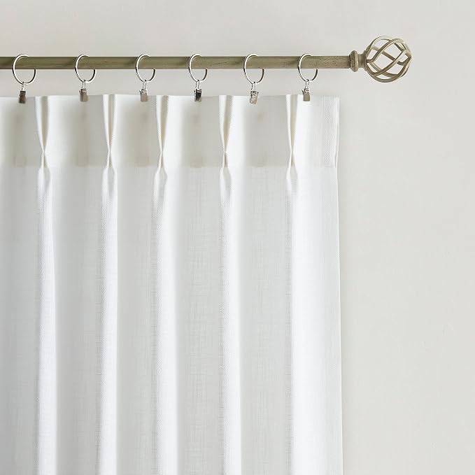 Vision Home White Pinch Pleated Semi Sheer Curtains Textured Light Filtering Window Curtains for Living Room Bedroom Rayon Blended Pinch Pleat Drapes with Hooks 2 Panels 40" Wx63 L