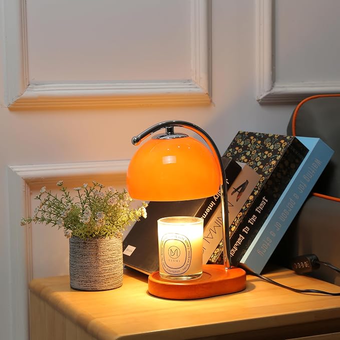 FCTWAKS Mid Century Orange Glass Candle Warmer Lamp with Timer & Dimmer, Mothers Day Birthday Gifts for Women Mom, House Warming Gifts New Home, Wax Warmer Lamp for Bedroom Decor with 2 Bulbs