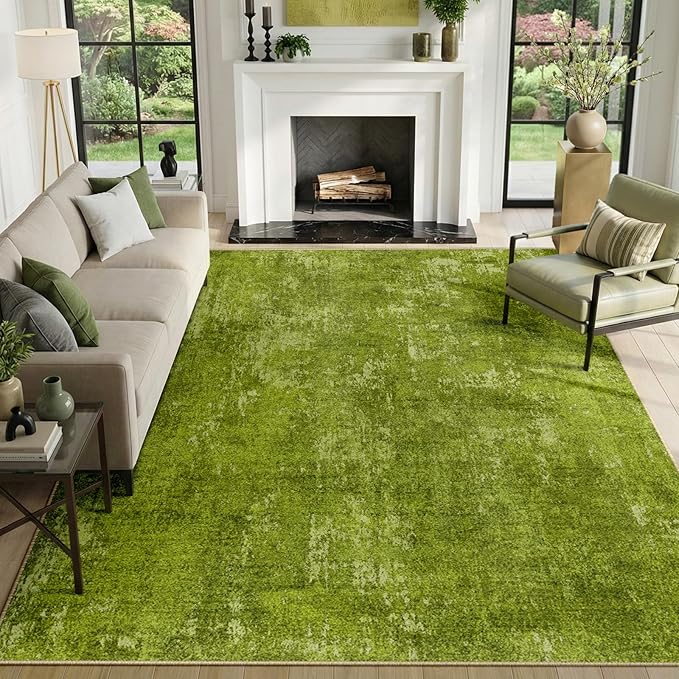 RELEANY Washable Area Rugs 5'x7' Non-Slip Modern Abstract Soft for Living Room Entryway Bedroom Nursery, Print Pattern, Grass Green
